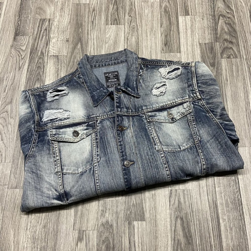 ARKETYPE Button Down Long Sleeve Grey Denim Jean Jacket Men's Size 3XL